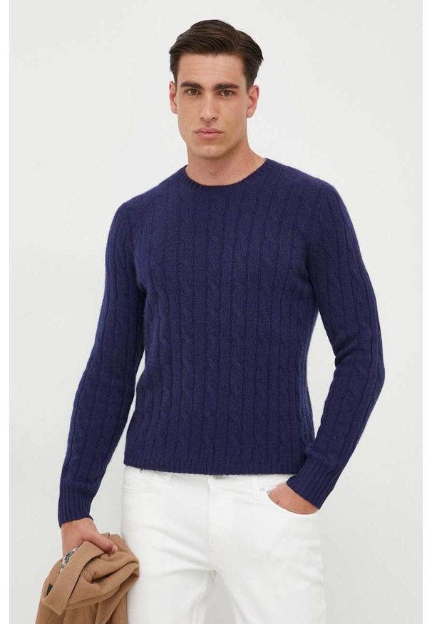 Polo Ralph Lauren sweter kaszmirowy męski kolor granatowy. Typ kołnierza: polo. Kolor: niebieski. Materiał: kaszmir. Styl: klasyczny