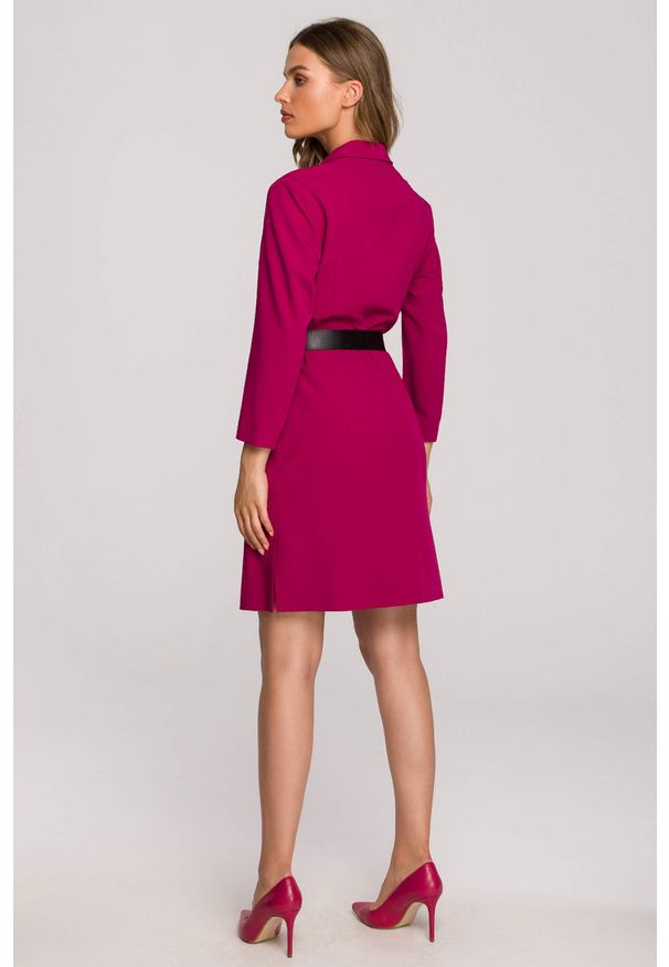Stylove - Elegancka żakietowa sukienka marynarka z paskiem - śliwkowa. Materiał: poliester, elastan, wiskoza. Styl: elegancki