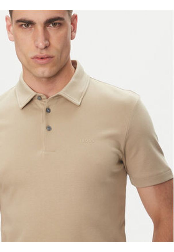 BOSS Polo Palosh 30 50471335 Beżowy Slim Fit. Typ kołnierza: polo. Kolor: beżowy. Materiał: bawełna
