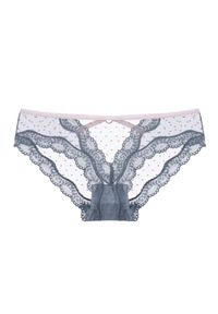 Intica - Majtki ażurowe z wycięciem na romantyczny wieczór Nailya. Kolor: szary. Materiał: tkanina, materiał. Wzór: ażurowy