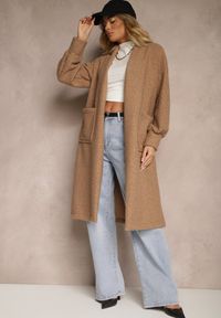 Renee - Jasnobrązowy Płaszcz Boucle Niezapinany Cango. Okazja: na co dzień. Kolor: beżowy. Materiał: jeans, tkanina. Długość rękawa: długi rękaw. Długość: długie. Styl: casual, elegancki #4