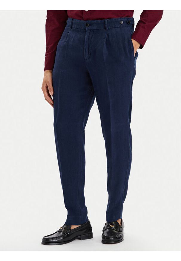 TOMMY HILFIGER - Tommy Hilfiger Spodnie materiałowe Smart Casual MW0MW42708 Granatowy Regular Fit. Okazja: na co dzień. Kolor: niebieski. Materiał: len. Styl: casual