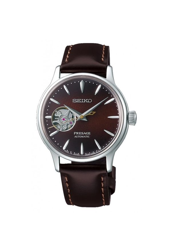 Seiko - SEIKO ZEGAREK Presage Cocktail Stinger Open Heart SSA783J1. Materiał: skóra. Styl: retro, elegancki, vintage