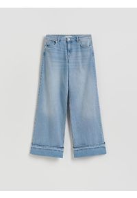 Reserved - Jeansy wide leg z podwiniętą nogawką - niebieski. Kolor: niebieski #1