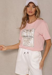 Renee - Różowy T-shirt z Bawełny z Nadrukiem Tellanis. Okazja: na co dzień. Kolor: różowy. Materiał: bawełna. Wzór: nadruk. Styl: sportowy, klasyczny, elegancki, casual