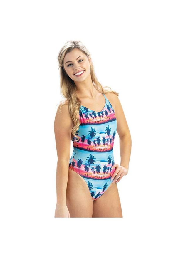 DOLFIN - Strój Kąpielowy Dolfin Revibe Santa Monica Z Wycięciem Na Plecach – Rozmiar 26. Kolor: wielokolorowy, niebieski, zielony. Wzór: nadruk