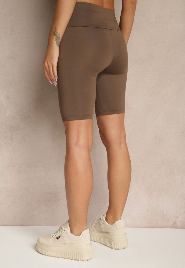 Renee - Brązowe Szorty Typu Kolarki High Waist Nalareine. Okazja: na co dzień. Stan: podwyższony. Kolor: brązowy. Styl: sportowy, casual