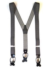 Modini - Czarne szelki na guziki - drobne białe romby G30. Kolor: wielokolorowy, czarny, biały. Materiał: skóra, guma #1