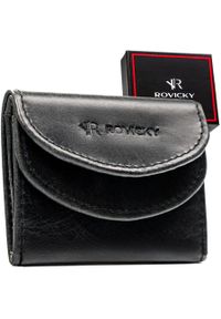 ROVICKY - Mały, skórzany portfel męski w czarnym kolorze zamykany zatrzaskiem - Rovicky. Kolor: czarny. Materiał: skóra #1
