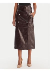 Morgan Spódnica z imitacji skóry 261-JADYNA Brązowy Slim Fit. Kolor: brązowy. Materiał: skóra #1
