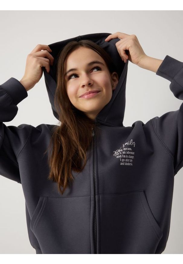 Reserved - Bluza z kapturem - ciemnoszary. Typ kołnierza: kaptur. Kolor: szary. Materiał: dzianina