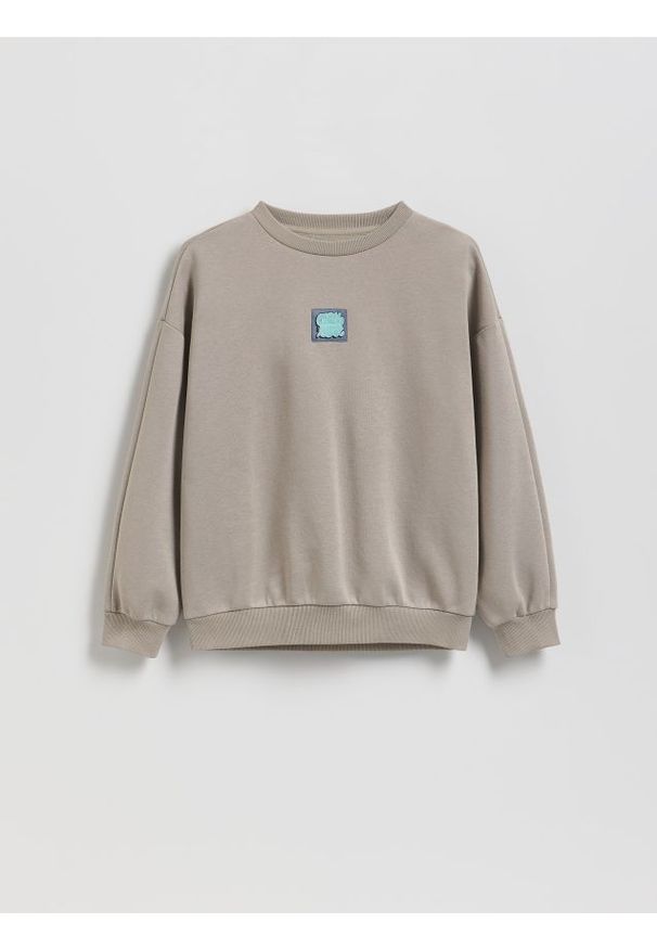 Reserved - Bawełniana bluza oversize - beżowy. Kolor: beżowy. Materiał: bawełna