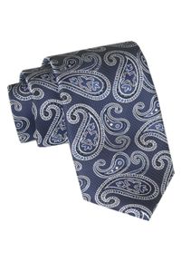 Męski Krawat Angelo di Monti - Granatowy Z Wzorem Paisley. Kolor: niebieski. Materiał: tkanina. Wzór: paisley. Styl: elegancki, wizytowy