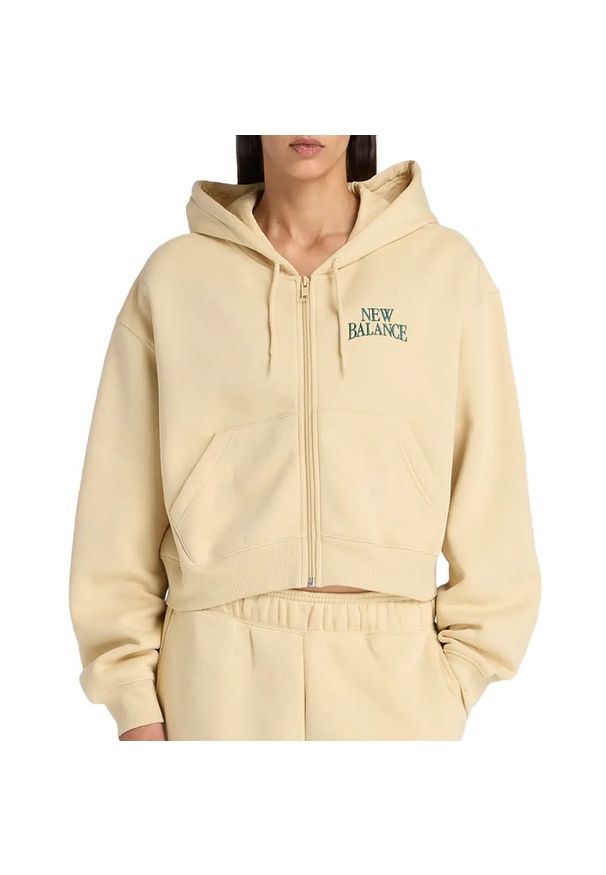Bluza damska New Balance WJ61W2EEABC - żółta. Okazja: na co dzień. Kolor: żółty. Materiał: materiał, bawełna, dresówka, poliester. Wzór: ze splotem. Styl: casual, klasyczny