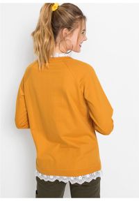 Bluza oversize z koronką bonprix miodowy. Kolor: pomarańczowy. Materiał: koronka. Wzór: koronka #3