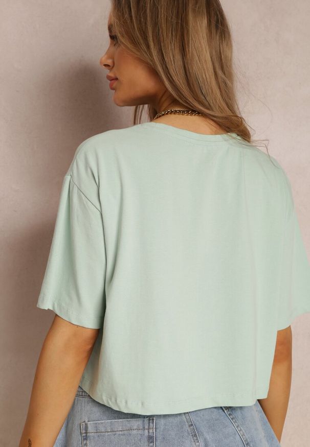 Renee - Miętowy T-shirt Phelista. Okazja: na co dzień. Kolor: miętowy. Materiał: jeans. Długość rękawa: krótki rękaw. Długość: krótkie. Styl: klasyczny, casual