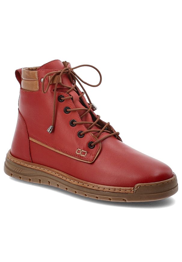 Czerwone Trzewiki Artiker Skórzane Obuwie Damskie. Okazja: na co dzień. Zapięcie: sznurówki. Kolor: czerwony. Materiał: skóra. Szerokość cholewki: normalna. Styl: casual, klasyczny