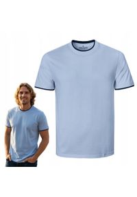 Jednokolorowa Koszulka z Lamówką - Pako Jeans - Błękitna. Okazja: na co dzień. Kolor: niebieski. Materiał: bawełna. Styl: casual #5