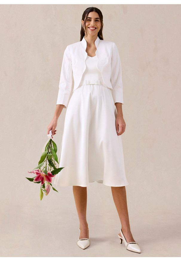 bonprix - Bolerko z delikatnej bawełny. Kolor: biały. Materiał: bawełna. Styl: elegancki