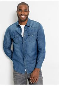 bonprix - Koszula dżinsowa z czystej bawełny organicznej, slim fit. Kolor: niebieski. Materiał: bawełna. Długość rękawa: długi rękaw. Długość: długie #1