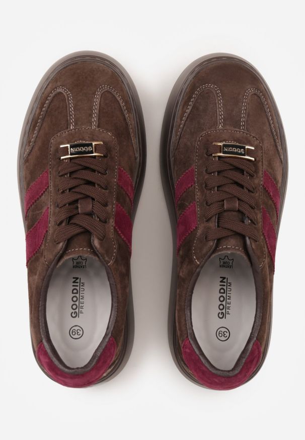 Born2be - Brązowe Zamszowe Sneakersy na Grubej Podeszwie z Paskami Arathyra. Okazja: na co dzień. Zapięcie: pasek. Kolor: brązowy. Materiał: zamsz. Wzór: paski