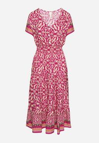 Born2be - Fioletowa Bawełniana Sukienka z Gumką w Talii i Guzikami Natiflione. Okazja: na co dzień. Typ kołnierza: dekolt w kształcie V. Kolor: fioletowy. Materiał: bawełna. Typ sukienki: rozkloszowane, oversize. Styl: klasyczny, casual, elegancki #7