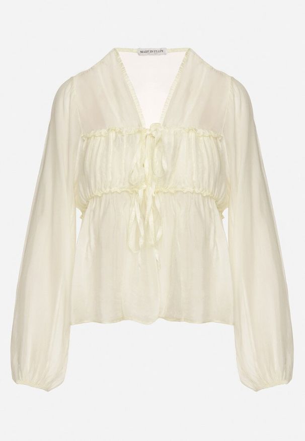 Born2be - Żółta Transparentna Bluzka z Wiskozą i Wiązaniem Zarestra. Okazja: na co dzień. Kolor: żółty. Materiał: wiskoza. Styl: casual