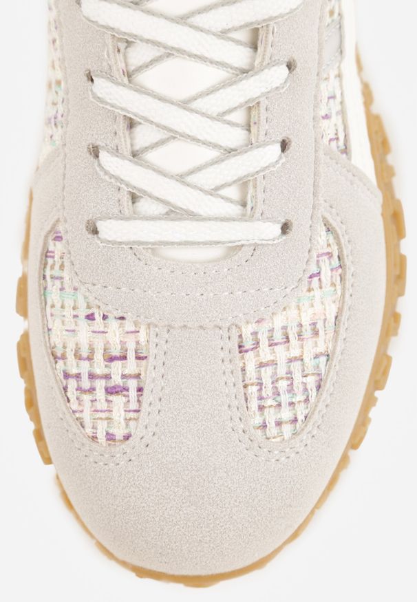 Born2be - Szare Sneakersy z Abstrakcyjną Podeszwą z Tłoczeniem i Ozdobnymi Paskami Emaliane. Okazja: na co dzień. Zapięcie: pasek. Kolor: szary