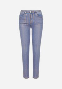Born2be - Jasnoniebieskie Jeansy Skinny z Bawełny Ozdobione Złotą Farbą Taidda. Kolor: niebieski. Wzór: aplikacja. Styl: elegancki #6