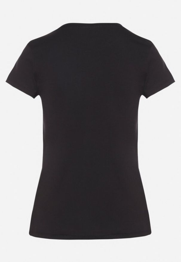 Born2be - Czarny Bawełniany Klasyczny T-shirt Lunolia. Okazja: na co dzień. Kolor: czarny. Materiał: bawełna. Wzór: gładki. Styl: klasyczny