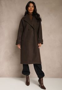 Renee - Brązowy Elegancki Płaszcz z Wełny i Wiskozy o Dwurzędowym Kroju Oversize Tilisana. Kolor: brązowy. Materiał: wiskoza, wełna. Styl: elegancki