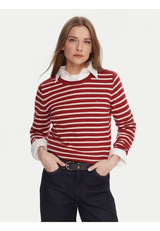 TOMMY HILFIGER - Tommy Hilfiger Sweter WW0WW40264 Czerwony Regular Fit. Kolor: czerwony. Materiał: wełna