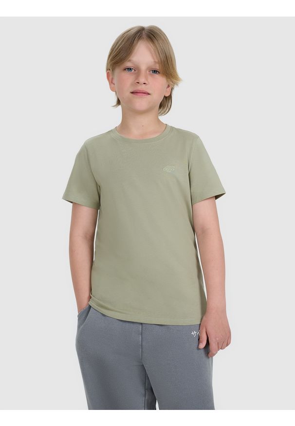 4f - 4F T-shirt regular gładki chłopięcy - zielony 152 (11-12 lat). Okazja: na co dzień. Kolor: zielony. Materiał: bawełna, materiał, jersey. Długość rękawa: krótki rękaw. Długość: krótkie. Wzór: gładki. Sezon: lato. Styl: klasyczny, młodzieżowy, sportowy, casual