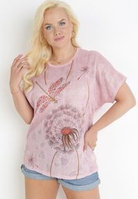 Born2be - Różowy T-shirt z Nadrukiem z Cyrkonii Anatisa. Kolor: różowy. Materiał: bawełna, tkanina. Długość rękawa: krótki rękaw. Długość: krótkie. Wzór: nadruk #4