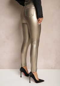 Renee - Złote Spodnie o Kroju Skinny z Ekoskóry Zorlemi. Okazja: na co dzień. Stan: podwyższony. Kolor: złoty. Materiał: koronka. Sezon: zima. Styl: casual, elegancki #4