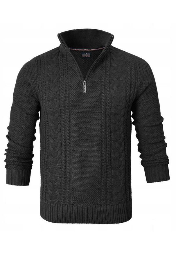 Bawełniany Sweter na Zamek, Wysoki Kołnierz - Pako Jeans - Czarny. Kolor: czarny. Materiał: bawełna. Sezon: wiosna, zima, jesień. Styl: elegancki, klasyczny