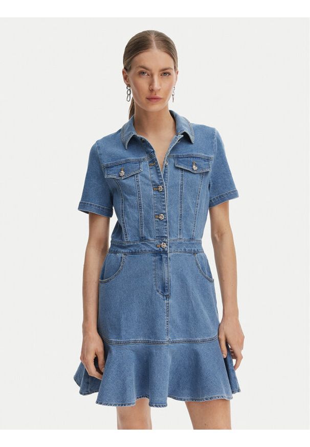 Morgan Sukienka jeansowa 261-RIGHT Niebieski Slim Fit. Kolor: niebieski. Materiał: bawełna