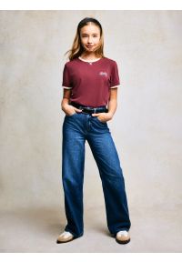 Big-Star - Koszulka dziewczęca z kontrastowym wykoŅczeniem bordowa Kola 604. Okazja: na uczelnię. Kolor: czerwony. Materiał: jeans, dzianina. Wzór: nadruk. Styl: młodzieżowy #3
