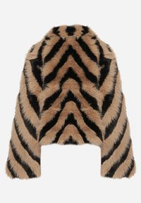 Born2be - Brązowo-Czarna Kurtka Typu Futerko w Paski Alinsse. Okazja: na studniówkę. Kolor: brązowy. Materiał: futro. Wzór: paski #3