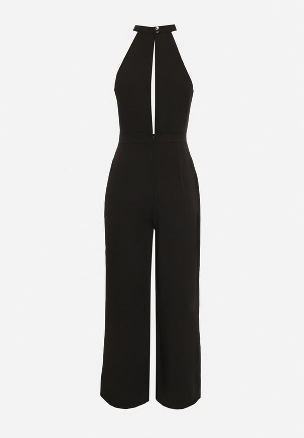 Born2be - Czarny Kombinezon Bez Rękawów z Ozdobnym Wiązaniem i Szerokimi Nogawkami Silarine. Okazja: na co dzień. Kolor: czarny. Materiał: jeans. Długość rękawa: bez rękawów. Styl: sportowy, klasyczny, casual, elegancki