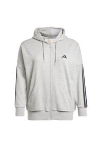 Adidas - Bluza Essentials 3-Stripes Full-Zip Fleece Hoodie (Plus Size). Typ kołnierza: kaptur. Kolekcja: plus size. Kolor: wielokolorowy, czarny, szary. Materiał: materiał