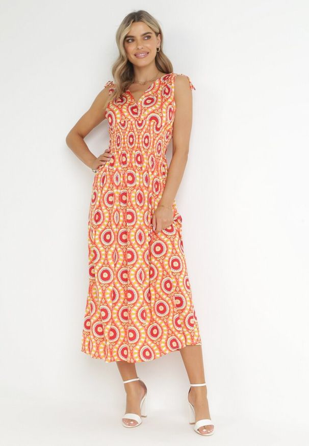 Born2be - Pomarańczowa Rozkloszowana Sukienka Maxi z Gumką w Pasie Branna. Kolor: pomarańczowy. Długość: maxi
