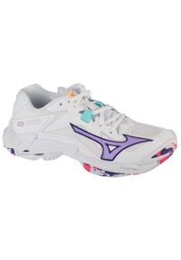 Mizuno - Buty do siatkówki damskie, Wave Lightning Z8. Kolor: biały, wielokolorowy, fioletowy. Materiał: guma, skóra, tkanina, materiał, syntetyk. Model: Mizuno Wave. Sport: siatkówka