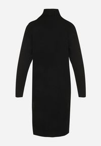 Born2be - Czarna Pudełkowa Sukienka Sweterkowa z Bawełną Wełną i Golfem Ozdobiona Splotem Teraline. Okazja: na co dzień. Typ kołnierza: golf. Kolor: czarny. Materiał: wełna, bawełna. Wzór: aplikacja, ze splotem. Styl: klasyczny, casual #5