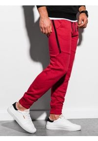 Ombre Clothing - Spodnie męskie dresowe joggery P919 - czerwone - XXL. Kolor: czerwony. Materiał: dresówka. Wzór: nadruk #2