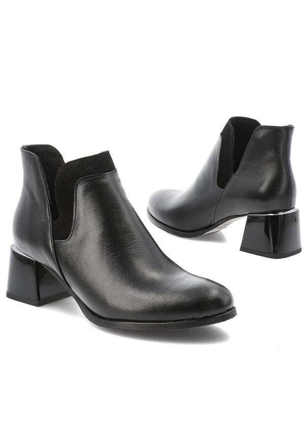 Czarne Botki Armodo Eleganckie Obuwie Damskie. Okazja: na co dzień. Kolor: czarny. Materiał: skóra. Szerokość cholewki: normalna. Obcas: na obcasie. Styl: elegancki. Wysokość obcasa: średni