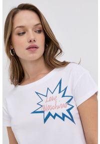 Love Moschino T-shirt damski kolor biały. Okazja: na co dzień. Kolor: biały. Wzór: nadruk. Styl: casual