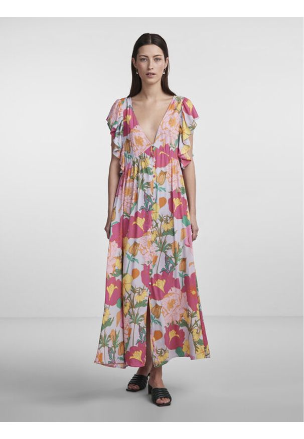 YAS Sukienka 26029717 Fioletowy Regular Fit. Kolor: fioletowy. Materiał: wiskoza