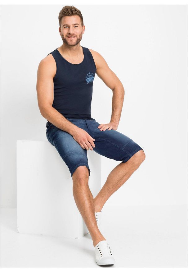 bonprix - Tank top (3 szt.). Kolor: niebieski. Materiał: bawełna. Wzór: nadruk. Sezon: lato