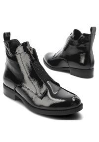 Czarne Botki S.Barski Ocieplane Obuwie Damskie. Okazja: na co dzień. Kolor: czarny. Materiał: materiał, lakier. Sezon: zima, jesień. Obcas: na obcasie. Styl: elegancki, casual. Wysokość obcasa: niski #7